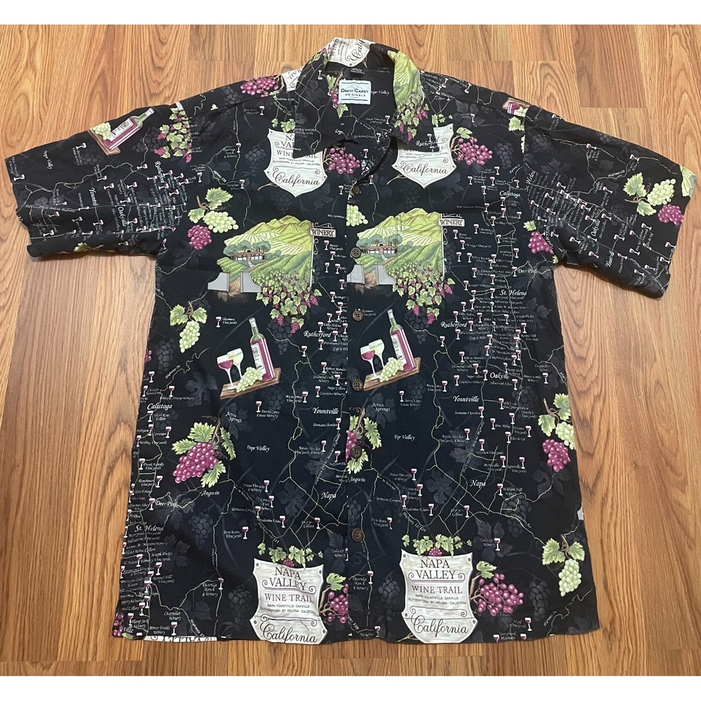 Napa Valley Shirt Mens Large David Carey Wine Trail Map Hawaiian Woven